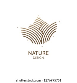 Pine cone logo. Abstract vector icon with fir-needles. Linear simple emblem for design of natural organic products, packaging of cosmetics, oils and ecology concepts, health, spa and yoga Center.