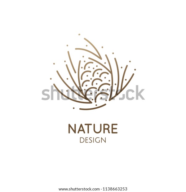 Pine cone logo. Abstract vector icon with\
fir-needles. Linear simple emblem for design of natural organic\
products, packaging of cosmetics, oils and ecology concepts,\
health, spa and yoga\
Center.