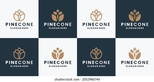 pine cone logo design collections flat style and line art vector