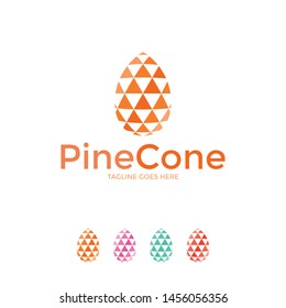 Pine cone logo template, variations. Low polygonal icon or concept image, vector illustration.