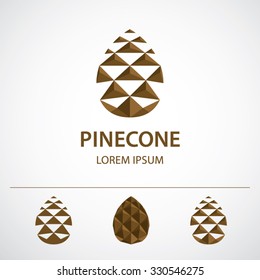 Pine Cone Logo Template, Variations. Low Polygonal Icon Or Concept Image, Vector Illustration.