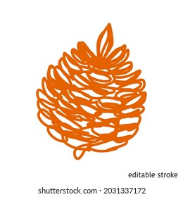 Pine Cone Made in Continuous Line Art Style. Vector Holiday Element. Linear Piinecone with Editable Stroke.