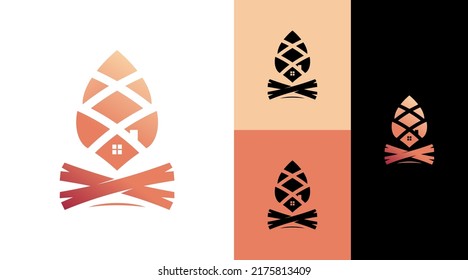 Pine Cone with Natural Wood and House Roof Logo Design Concept 