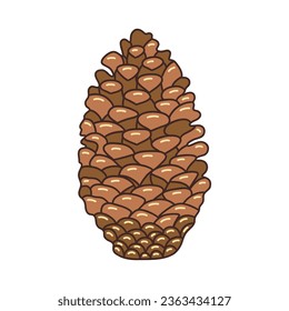 Kiefernkegel auf weißem Hintergrund, braune Farbe. Farbige einzelne Vektorgrafik-Doodle. Handgezeichnetes Symbol oder Karte, Design-Element. Herbst- und Wintersaison