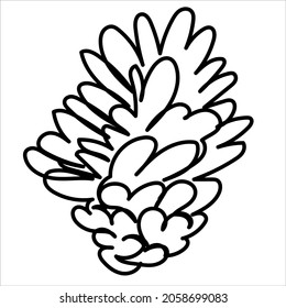 Pine cone in one line on a white background. The symbol of Christmas and New Year. Vector element for holiday cards and banners.