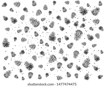 Pine cone pattern. Hand drawn illustration.