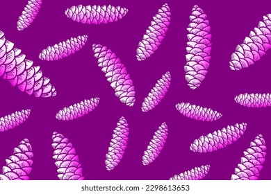 Pine cone pattern, vector illustration of scattered pine cones