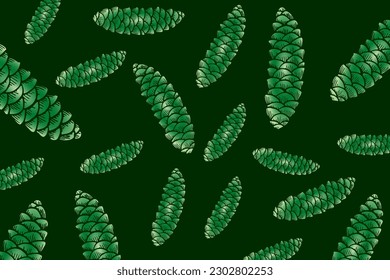 Pine cone pattern, vector illustration of scattered pine cones