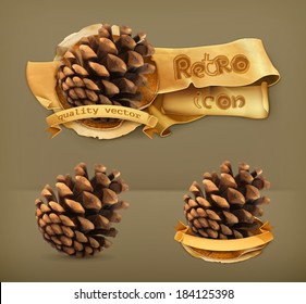 Pine cone, retro vector icon