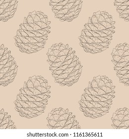 Pine cone seamless pattern autumn fall winter christmas hand drawn sketch vector wood
