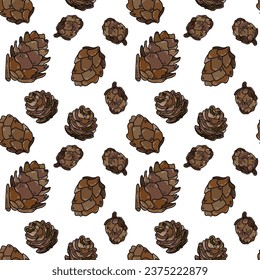 Pine cone seamless pattern. Botanical hand drawn vector background. 