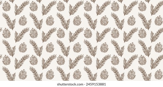 Pine cone seamless repeat pattern backgorund, vector wallpaper