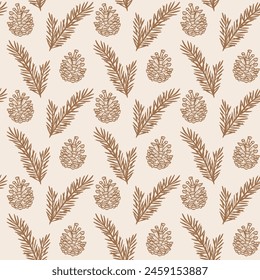 Pine cone seamless repeat pattern, vector background design