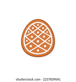 Pine cone shaped Christmas gingerbread cookie with icing decoration. Winter homemade sweets. Flat vector illustration isolated on white background. Useful for holidays design 
