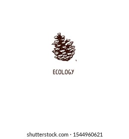 Pine cone, pine cone, sign, Christmas, Ecology. Vector hand-drawn sketch.