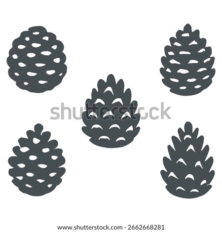 Pine cone silhouette collection, Set of pinecone clipart, Vector of different pine cones, Black silhouettes of pine cones, Black and white pine cones isolated