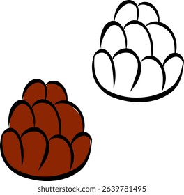 Pine cone silhouette isolated on transparent background. Vector graphic line ink illustration. design for fashion graphics, textile prints, fabrics, wallpapers.
