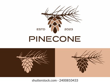 Pine cone stalk branch logo icon vector design illustration