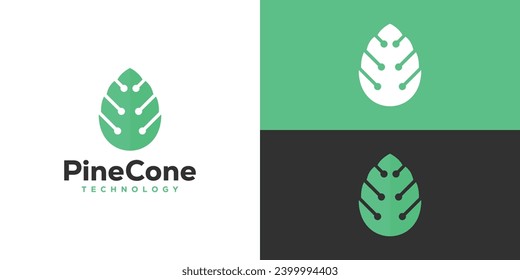 Pine Cone Technology Logo Design. Pine Cone and Connection Symbol. Icon Symbol Design Template.