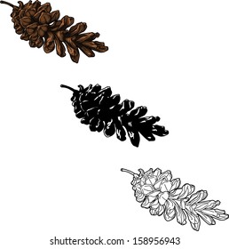 Pine Cone Trio 1--Three Vector Images