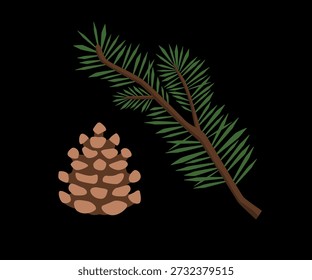 Pine cone and twig vector illustration.