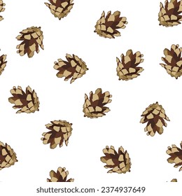 Caricatura de un vector de cono de pino sin soldadura en el fondo del patrón para papel pintado, envoltura, embalaje y fondo.