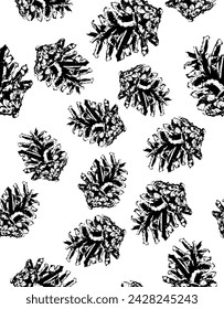 Pine cone. Vector hand drawn sketch illustration. Sloppy doodle grunge style. Seamless pattern