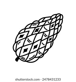 Pine cone vector icon. Seeds of coniferous trees - fir, spruce, cedar. Black and white botanical doodle. Hand drawn wild forest plant element. Vintage sketch, simple rustic clipart. Festive decoration
