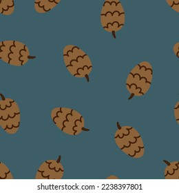Pine cone vector seamless pattern. Forest children's texture.
