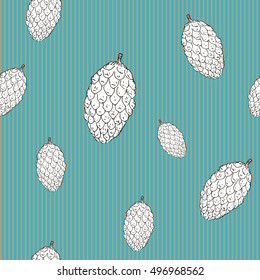 Pine cones hand drawn sketch retro, vintage Seamless Pattern. Vector Illustration