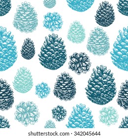 Pine cones pattern. Christmas gift wrapping. Vector illustration