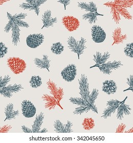 Pine cones pattern. Christmas gift wrapping. Vector illustration