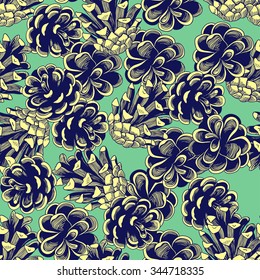 Pine cones seamless pattern. 