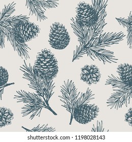 Pine cones seamless pattern. Christmas gift wrapping. 
