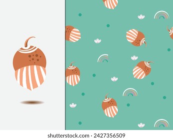 Pine Cones seamless pattern  with foliage.Vector illustration in cute style.