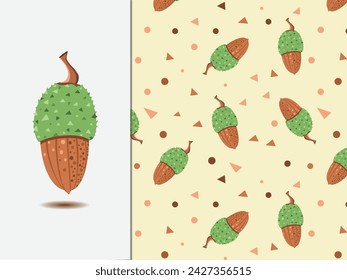 Pine Cones seamless pattern  with 
irregular shape and yellow background. Vector illustration.
