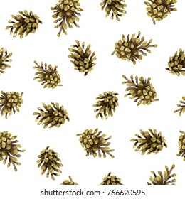 Pine cones seamless pattern. Vector illustration. Christmas winter forest.