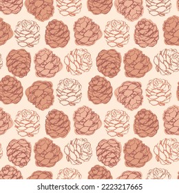 Pine cones seamless vector pattern. Christmas and new year endless pattern for wrapping, textile print, card. Hand draw.