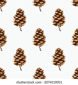 Pine cones vector pattern. hand drawn sketch . Botanical drawing. Winter holidays, Christmas symbols. Isolated on white background.