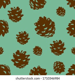 pine cones vector pattern on green background