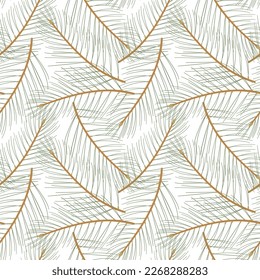 Pine, coniferous branches are beautifully arranged in a seamless pattern. Winter festival background. Fancy wallpaper. Fir tree branch backdrop