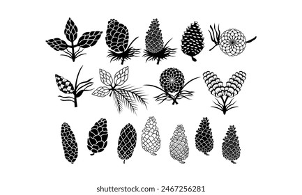 pine corns Vector bundle, Baby Penguin Clipart, Silhouette, Vector, icons, illustration, design.