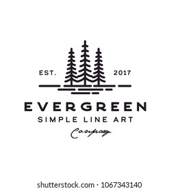 Pine Evergreen Fir Hemlock Spruce Conifer Cedar Coniferous Cypress Larch Pinus Tree Forest Vintage Retro Hipster Line Art Logo Design 