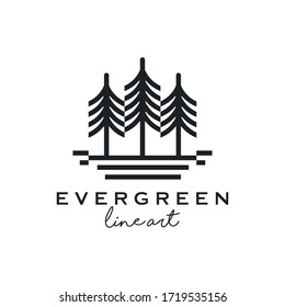 pine evergreen fir hemlock spruce conifer cedar coniferous cypress larch pinus tree forest vintage retro hipster line art Logo design