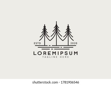 pine evergreen fir hemlock spruce conifer cedar coniferous cypress larch pinus tree forest vintage retro hipster line art Logo design Inspiration with line art style
