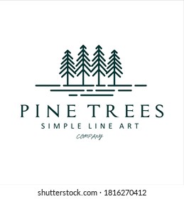 Pine Evergreen Fir Hemlock Spruce Conifer Cedar Tree Forest Vintage Retro Hipster Line Art Logo Design