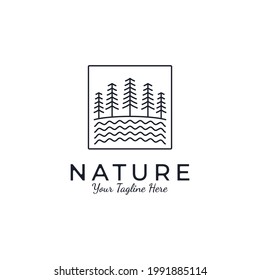 pine evergreen fir hemlock spruce conifer cedar coniferous cypress larch pine tree forest vintage retro hipster line art Logo design