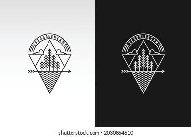 pino evergreen fir hemlock sprue conifer cedar coniferous cypress larch pinus árbol vintage retro hipster line art diseño con triángulo