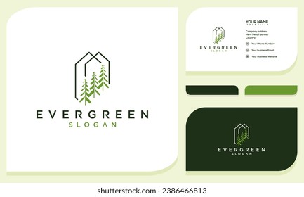 pine evergreen fir hemlock spruce conifer cedar coniferous cypress larch trees silhouette logo design and business card