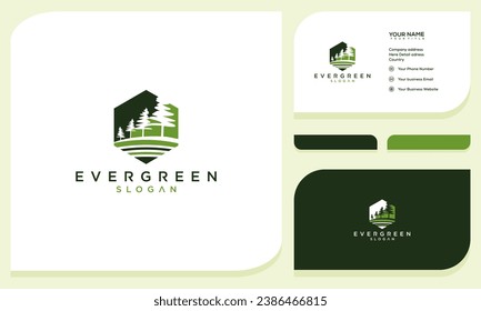 pine evergreen fir hemlock spruce conifer cedar coniferous cypress larch trees silhouette logo design and business card
